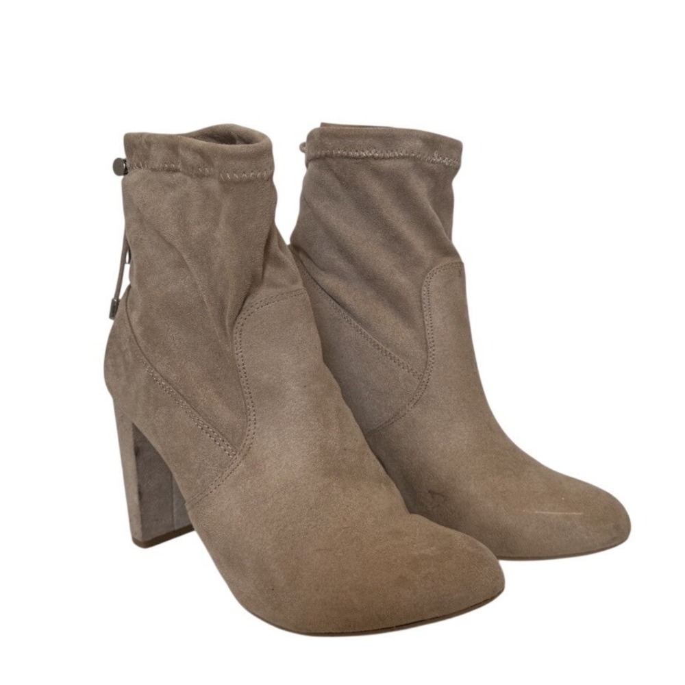 Express Faux Suede Sock Bootie Women 8.5 Taupe Block Heel Toggle Ankle Boots